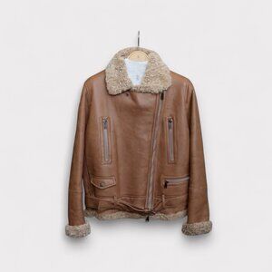 Brunello Cucinelli Women Leather Jacket Moto Fur Reversible Size 38 XS
